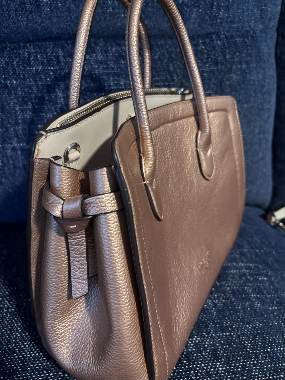 Kate Spade rose gold Metallic Pebbled Leather Top-Handle Satchel